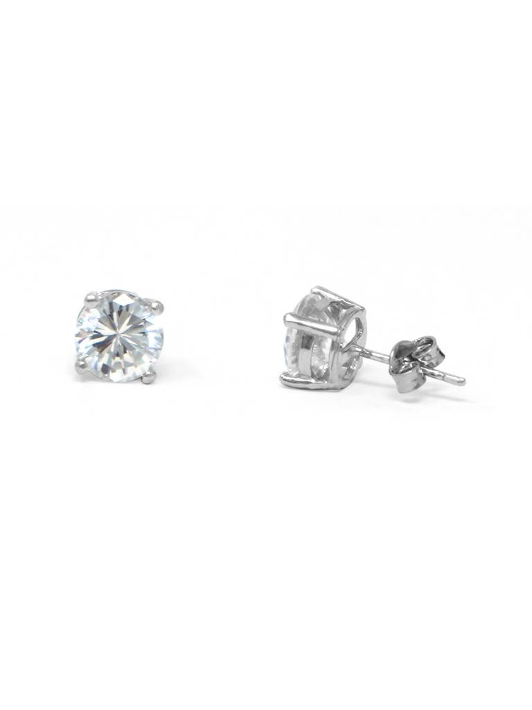 Mannash Classic Prong Solitaire Sterling Silver Stud Earrings : MZSES231D455
