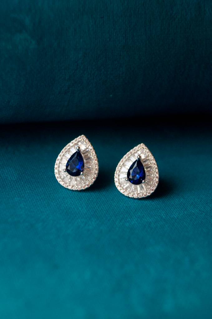 Mannash Shine-On-You Blue Sapphire Statement Sterling Silver Stud Earrings : MZSES26D042