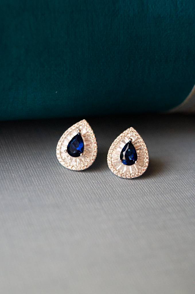 Mannash Shine-On-You Blue Sapphire Statement Sterling Silver Stud Earrings : MZSES26D042