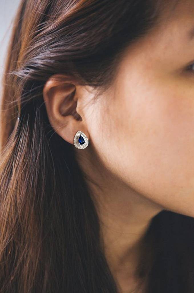Mannash Shine-On-You Blue Sapphire Statement Sterling Silver Stud Earrings : MZSES26D042