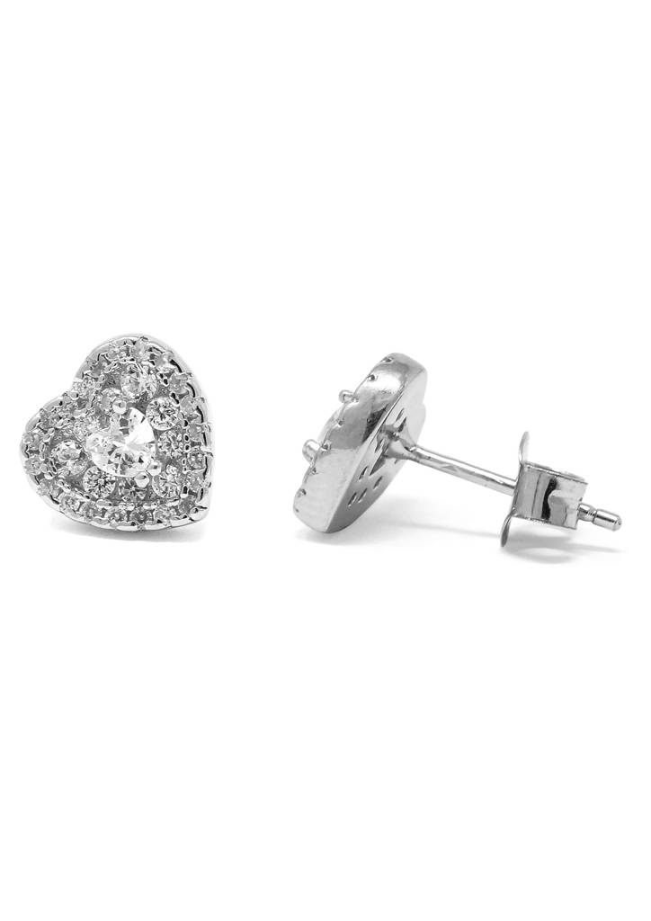 Heart To Heart Solitaire Sparkle Sterling Silver Stud Earrings : MZSES31D052