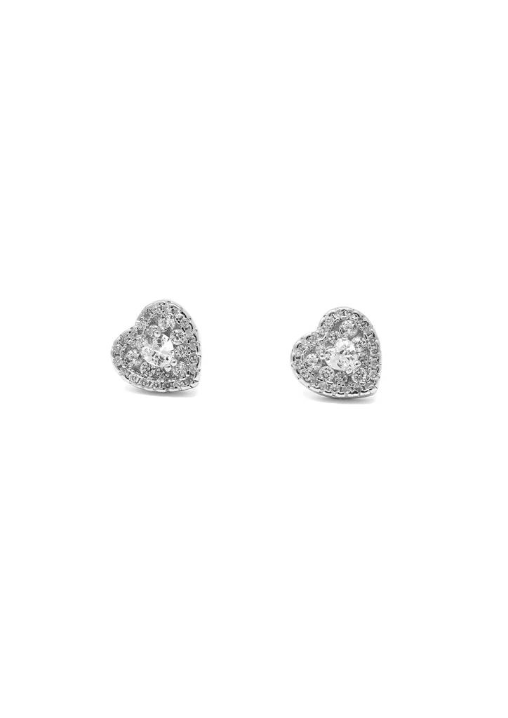 Heart To Heart Solitaire Sparkle Sterling Silver Stud Earrings : MZSES31D052