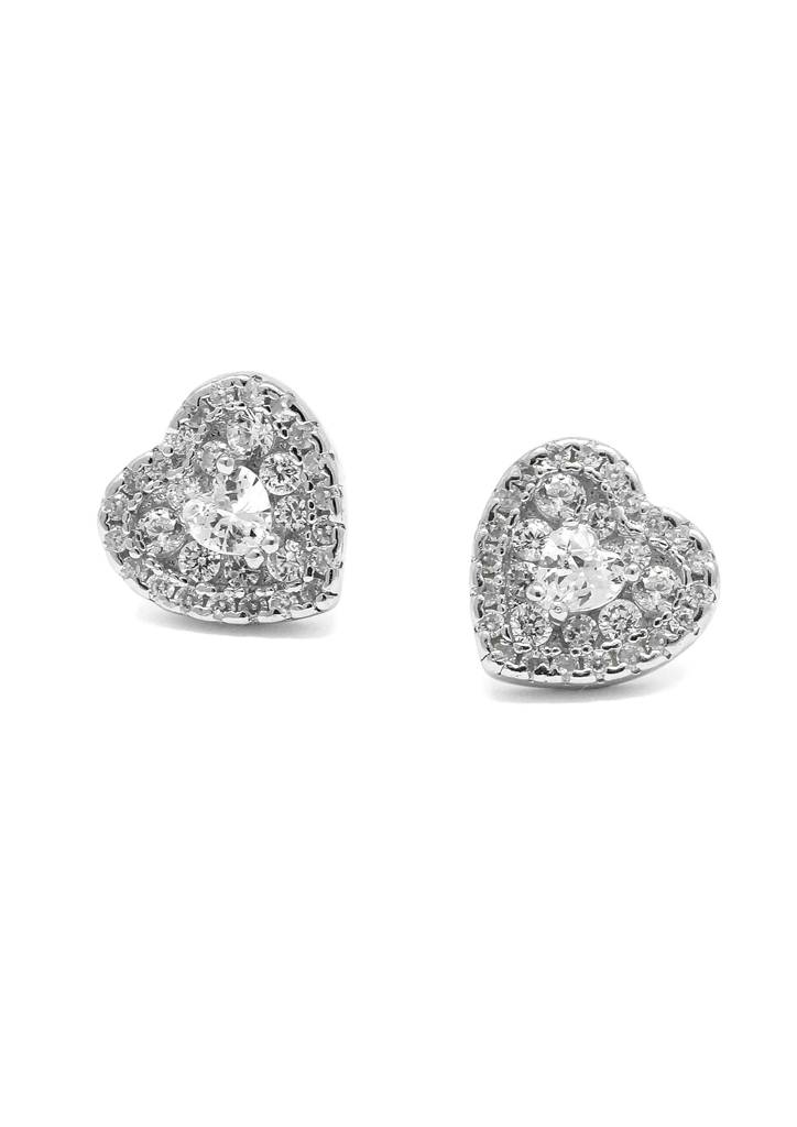 Heart To Heart Solitaire Sparkle Sterling Silver Stud Earrings : MZSES31D052