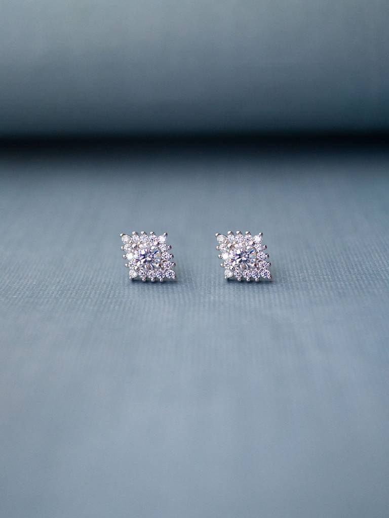 Rhombical Solitaire Sterling Silver Earrings : MZSES350D769