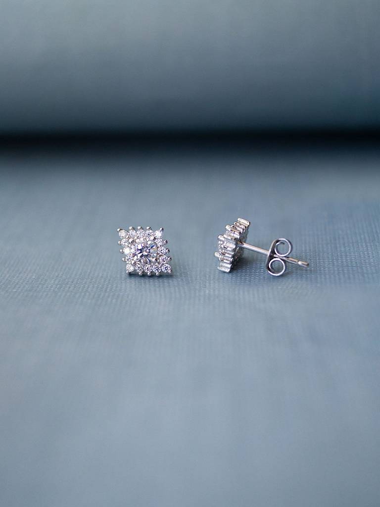 Rhombical Solitaire Sterling Silver Earrings : MZSES350D769