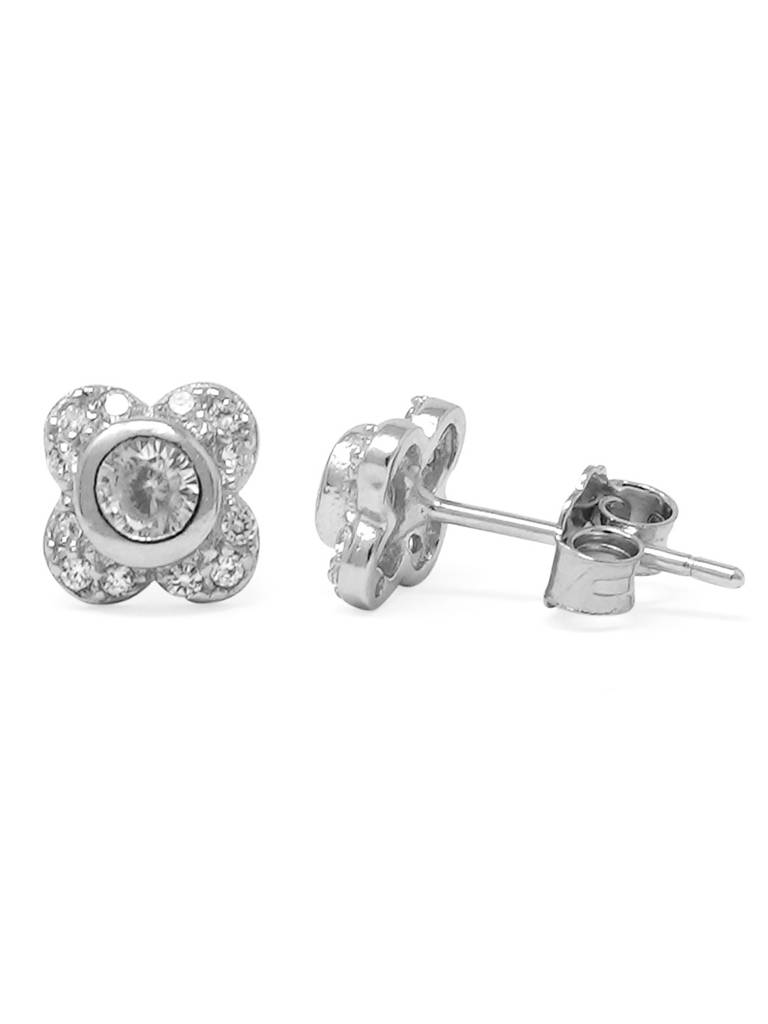 Mannash Solitaire Flower 925 Sterling Silver Earrings