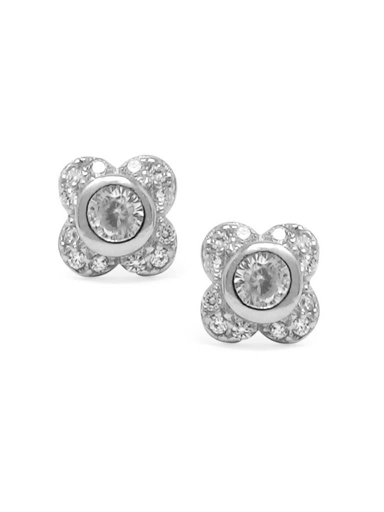 Mannash Solitaire Flower 925 Sterling Silver Earrings