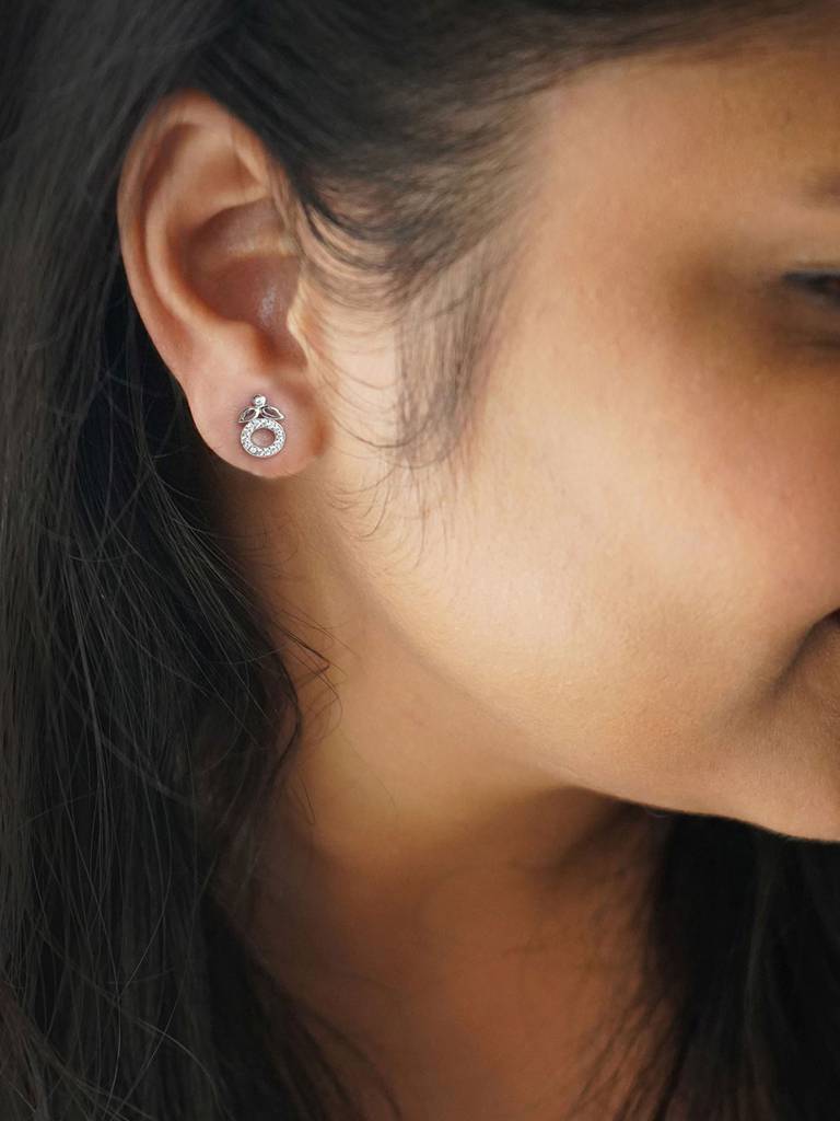 Mannash Halo Flower 925 Sterling Silver Stud Earrings