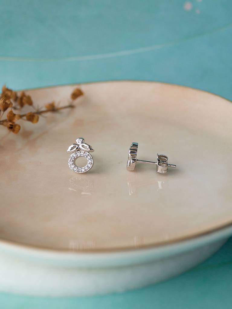 Mannash Halo Flower 925 Sterling Silver Stud Earrings