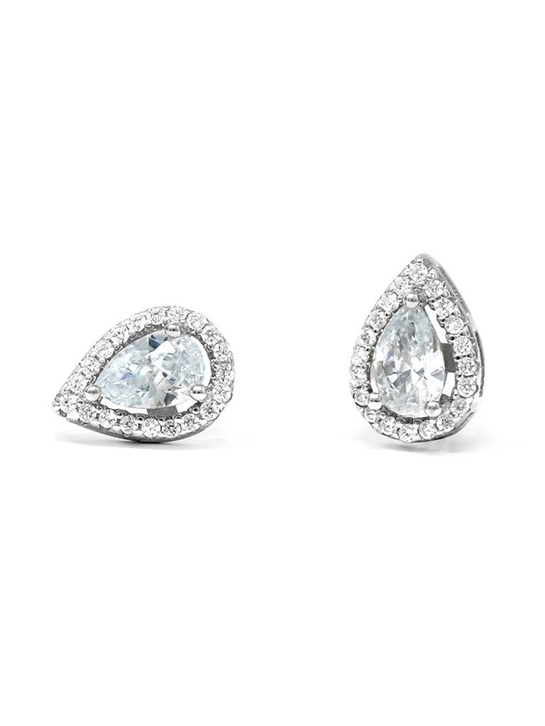 Mannash Halo Pear Solitaire Sterling Silver Stud Earrings : MZSES464D1107