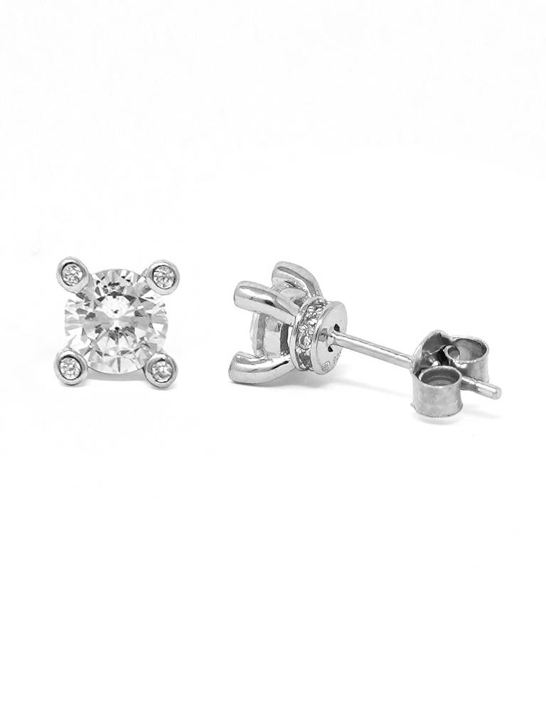 Mannash Dazzling Ornate Solitaire 925 Sterling Silver Stud Earrings