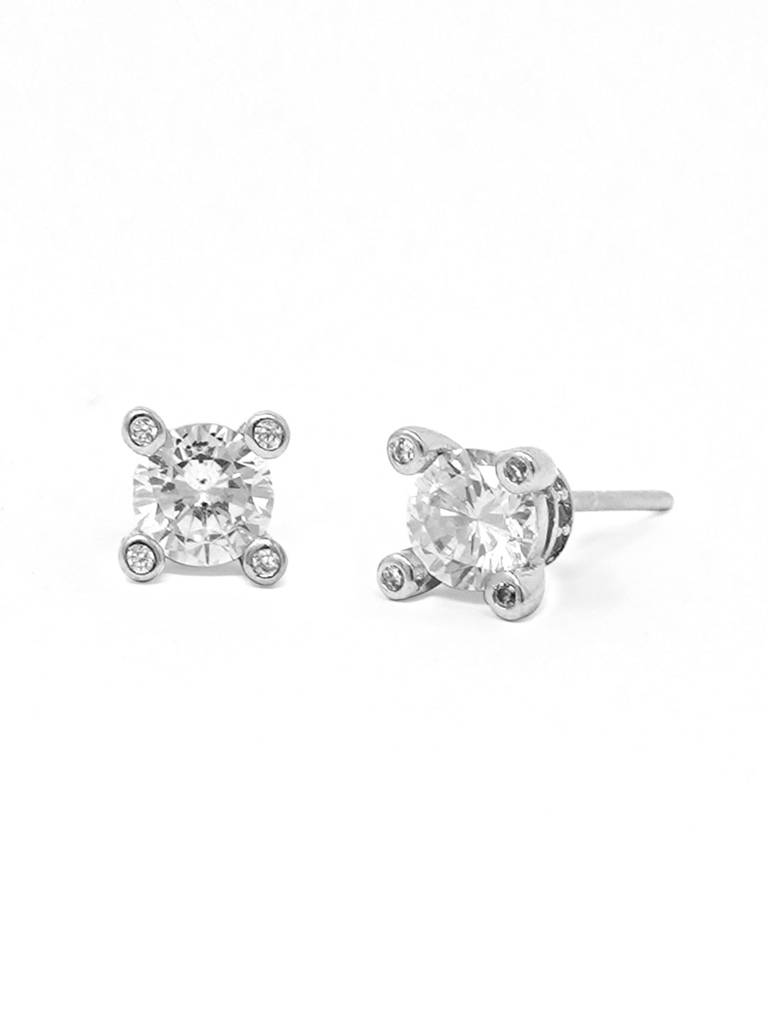 Mannash Dazzling Ornate Solitaire 925 Sterling Silver Stud Earrings
