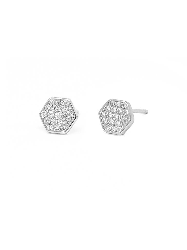 Mannash Sparkling Hexagon Sterling Silver Stud Earrings : MZSES472D1115