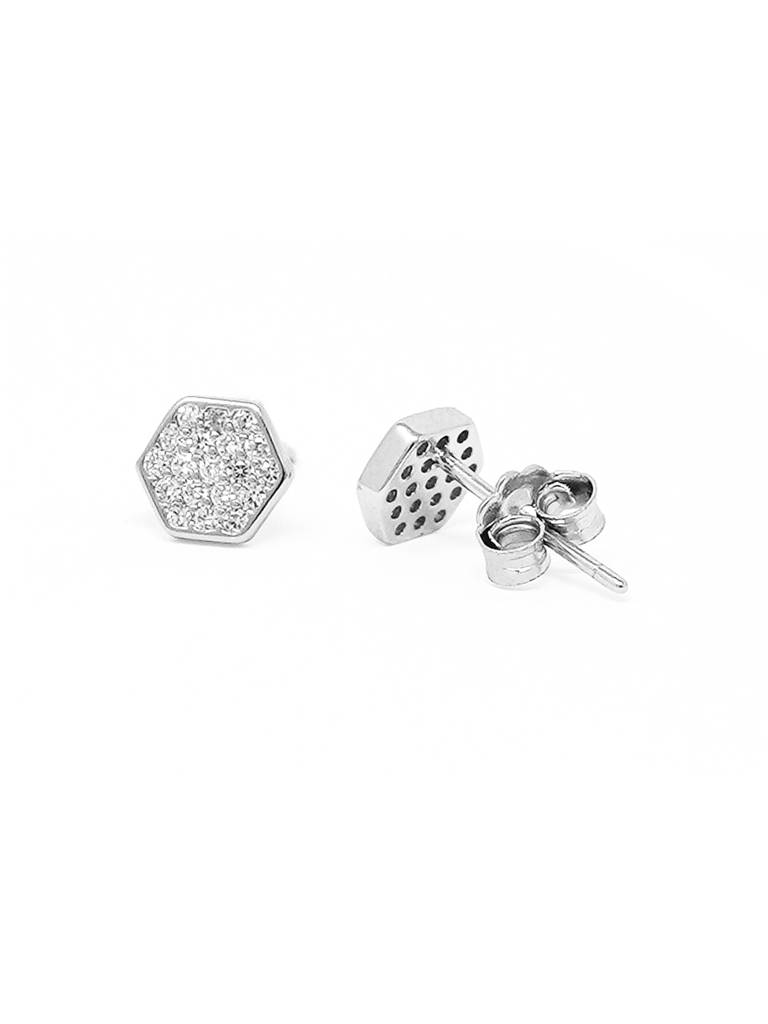 Mannash Sparkling Hexagon Sterling Silver Stud Earrings : MZSES472D1115