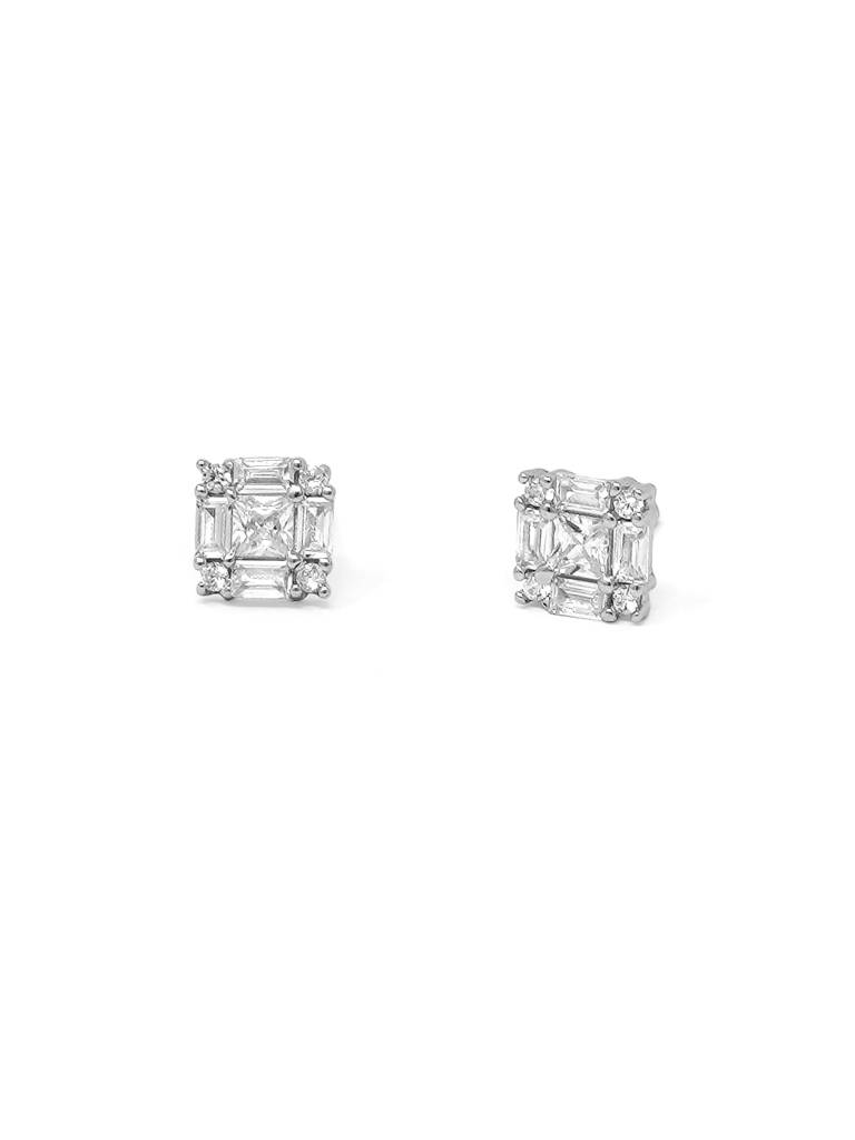 Mannash Glinting Square Sterling Silver Stud Earrings : MZSES473D1117