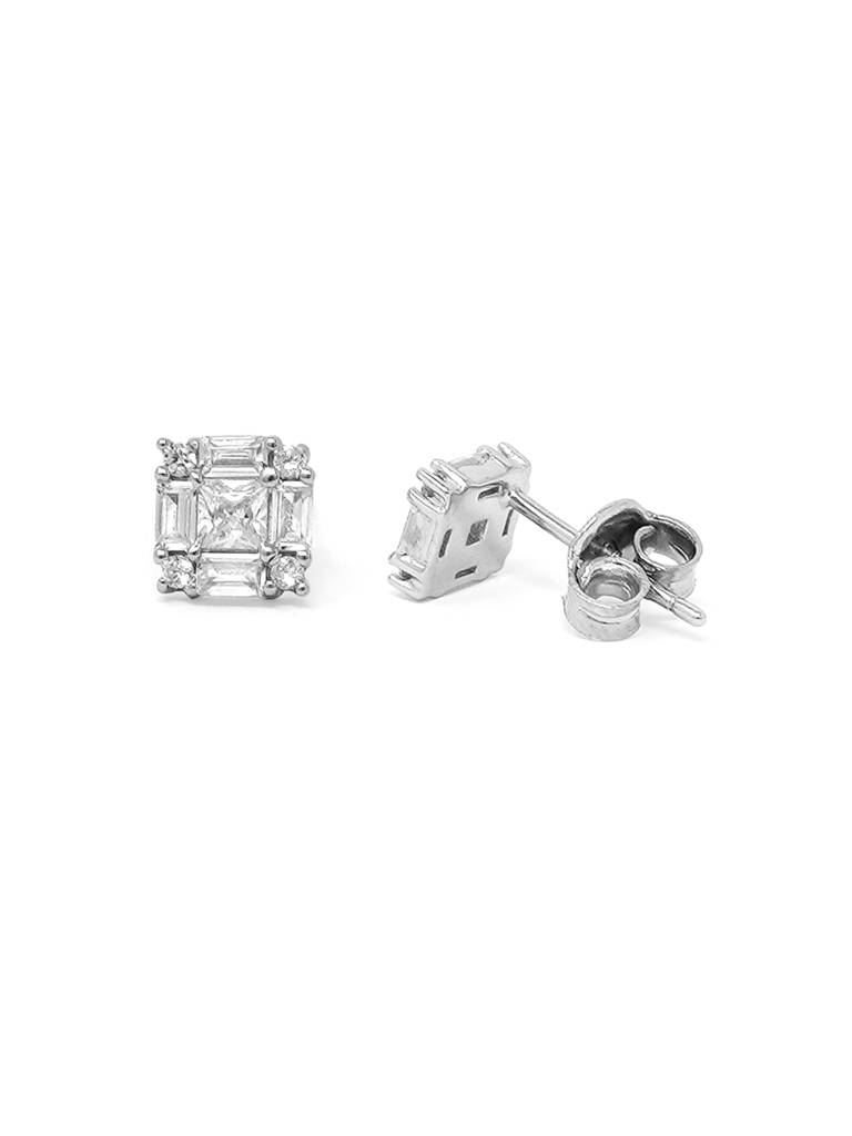 Mannash Glinting Square Sterling Silver Stud Earrings : MZSES473D1117