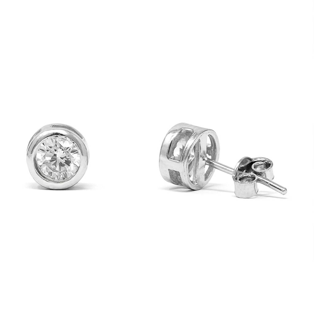 Mannash Classic Bezel Solitaire Sterling Silver Stud Earrings : MZSES479D1127