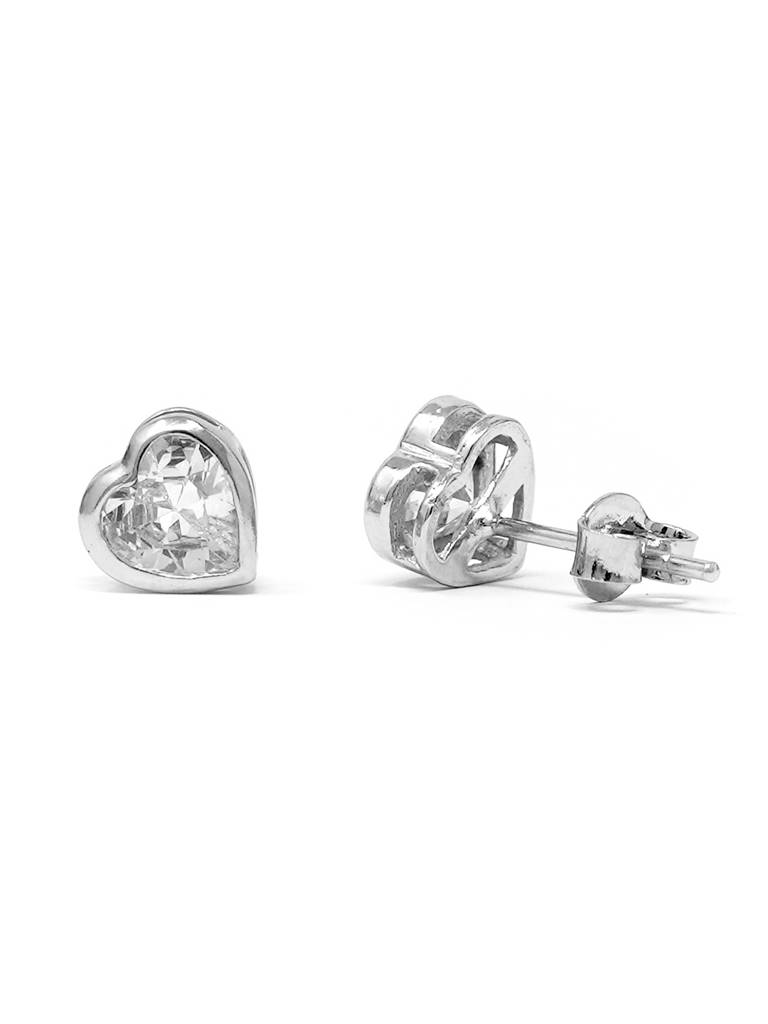 Mannash Classic Heart Bezel Solitaire 925 Sterling Silver Stud Earrings