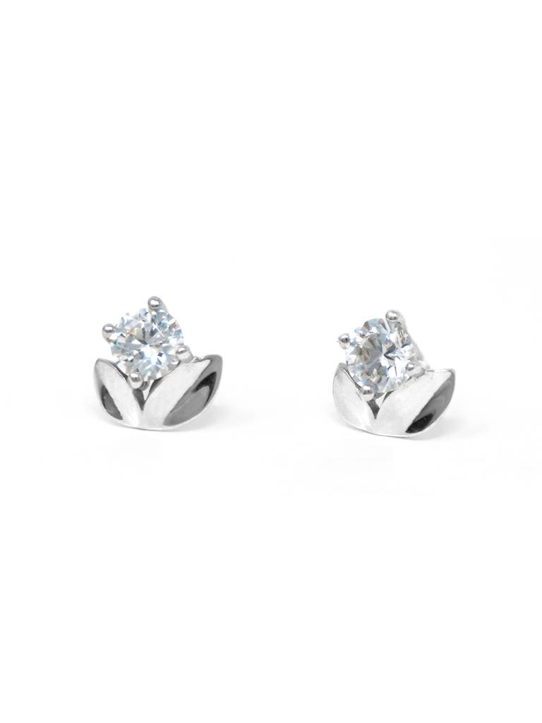 Mannash Leafy Solitaire Sterling Silver Stud Earrings : MZSES504D1175