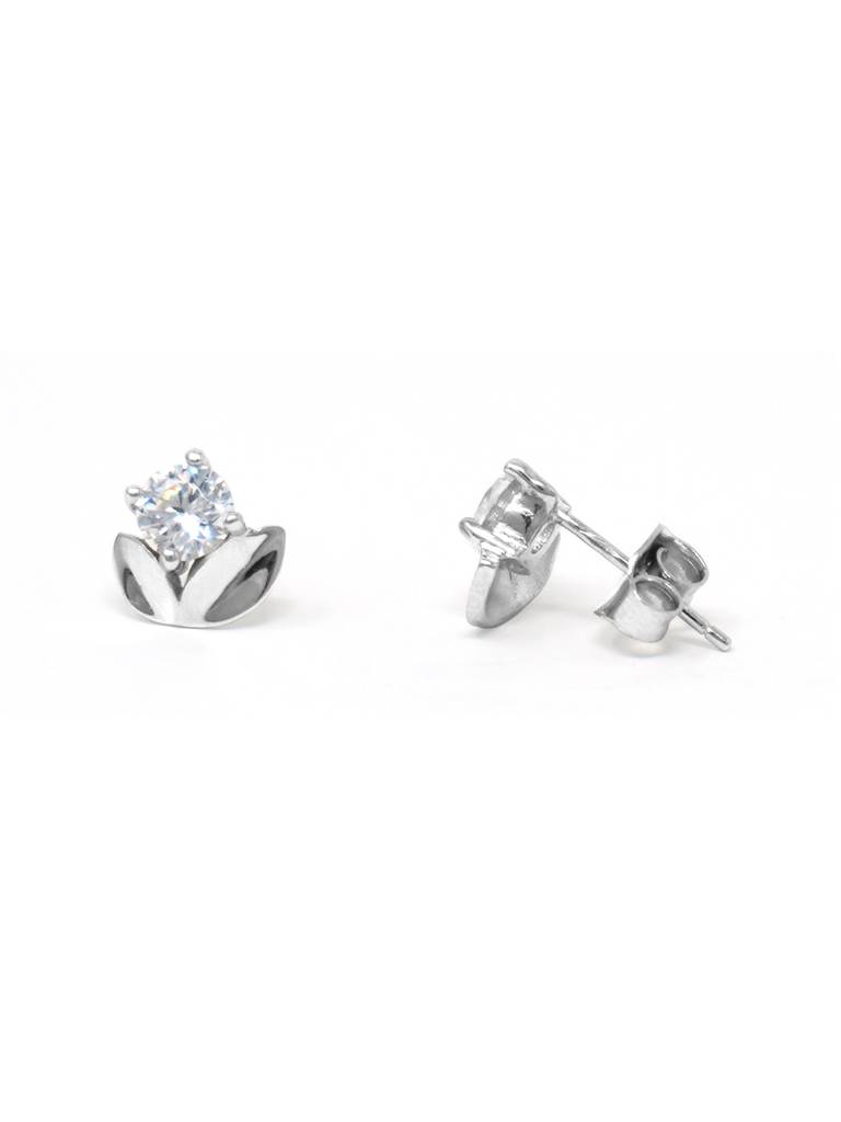 Mannash Leafy Solitaire Sterling Silver Stud Earrings : MZSES504D1175