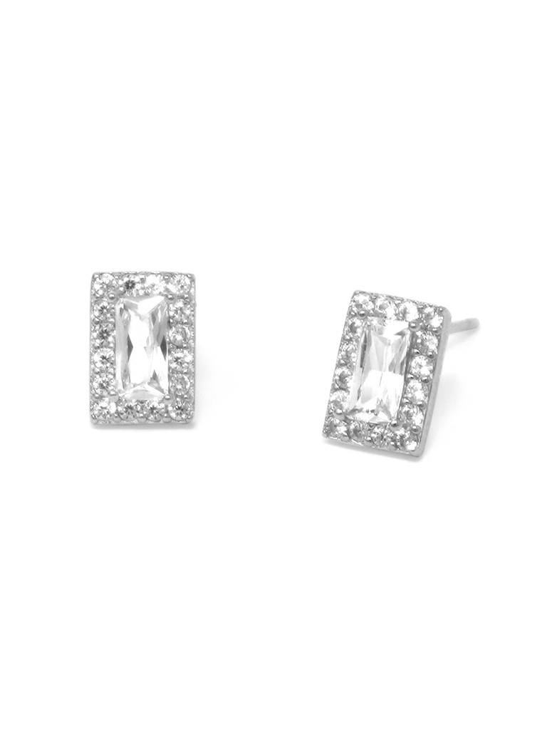 Mysterical Rectangle Solitaire Sterling Silver Stud Earrings