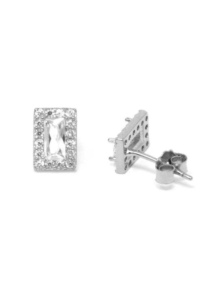 Mysterical Rectangle Solitaire Sterling Silver Stud Earrings