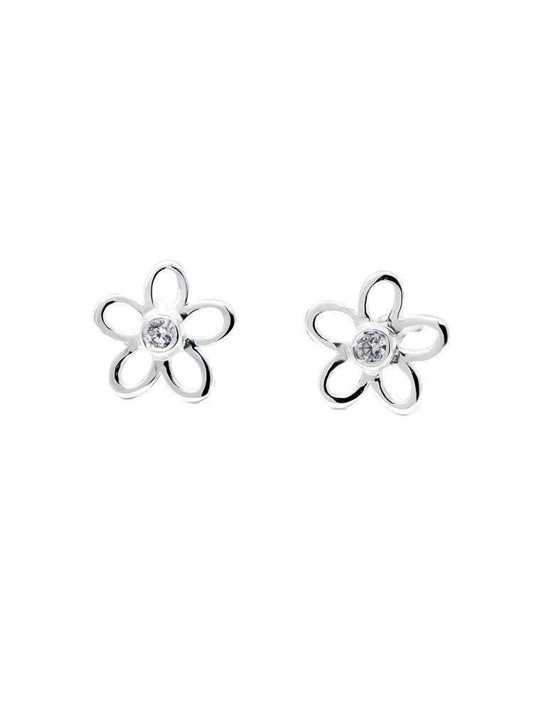Charming Flower Sparkle Sterling Silver Stud Earrings : MZSES62D107