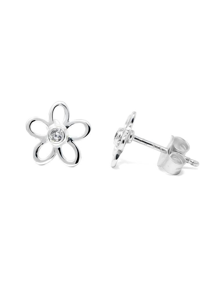 Charming Flower Sparkle Sterling Silver Stud Earrings : MZSES62D107