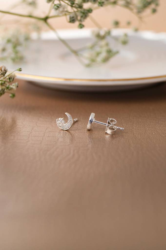 Star & Moon Plated Sterling Silver Stud Earrings : MZSES908D2276