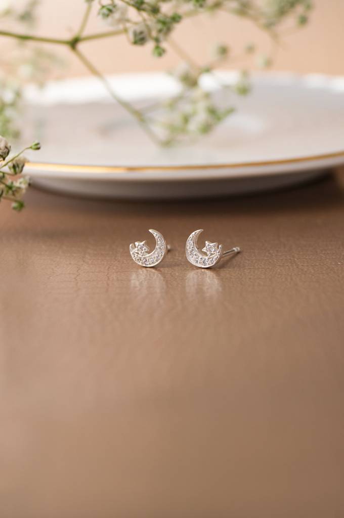 Star & Moon Plated Sterling Silver Stud Earrings : MZSES908D2276