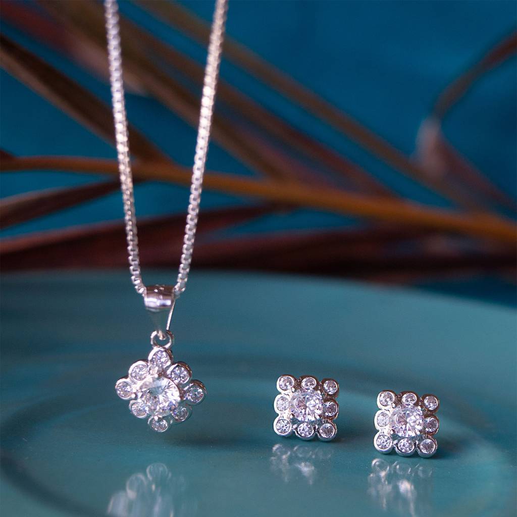Mannash Square With Me Sparkle Sterling Silver Pendant Set : MZSJPSC41D071