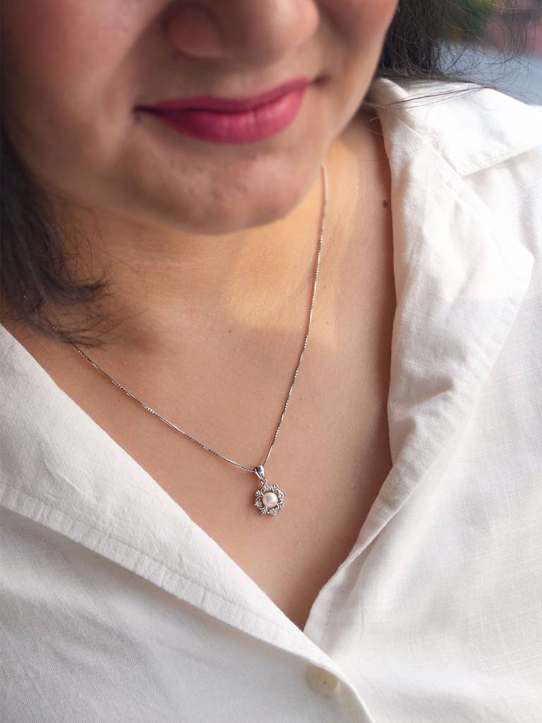 Victorian Ornate Pearl Sterling Silver Pendant Set : MZSJPSC725D1715