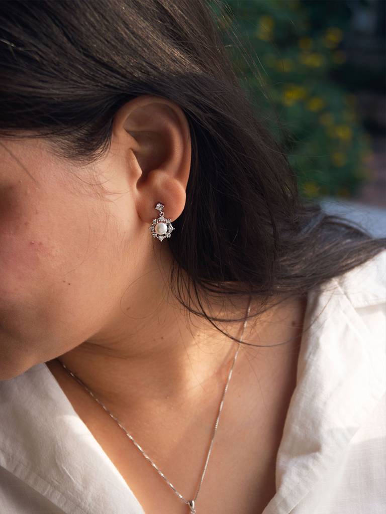 Victorian Ornate Pearl Sterling Silver Pendant Set : MZSJPSC725D1715