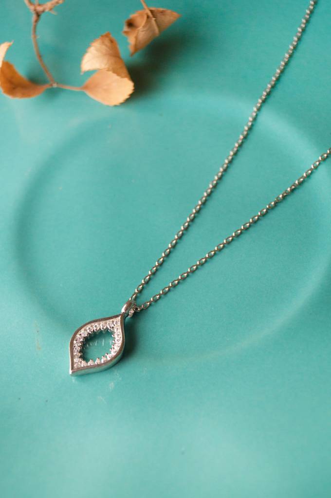 Sparkling Evil Eye Sterling Silver Pendant Necklace : MZSNCP221D443