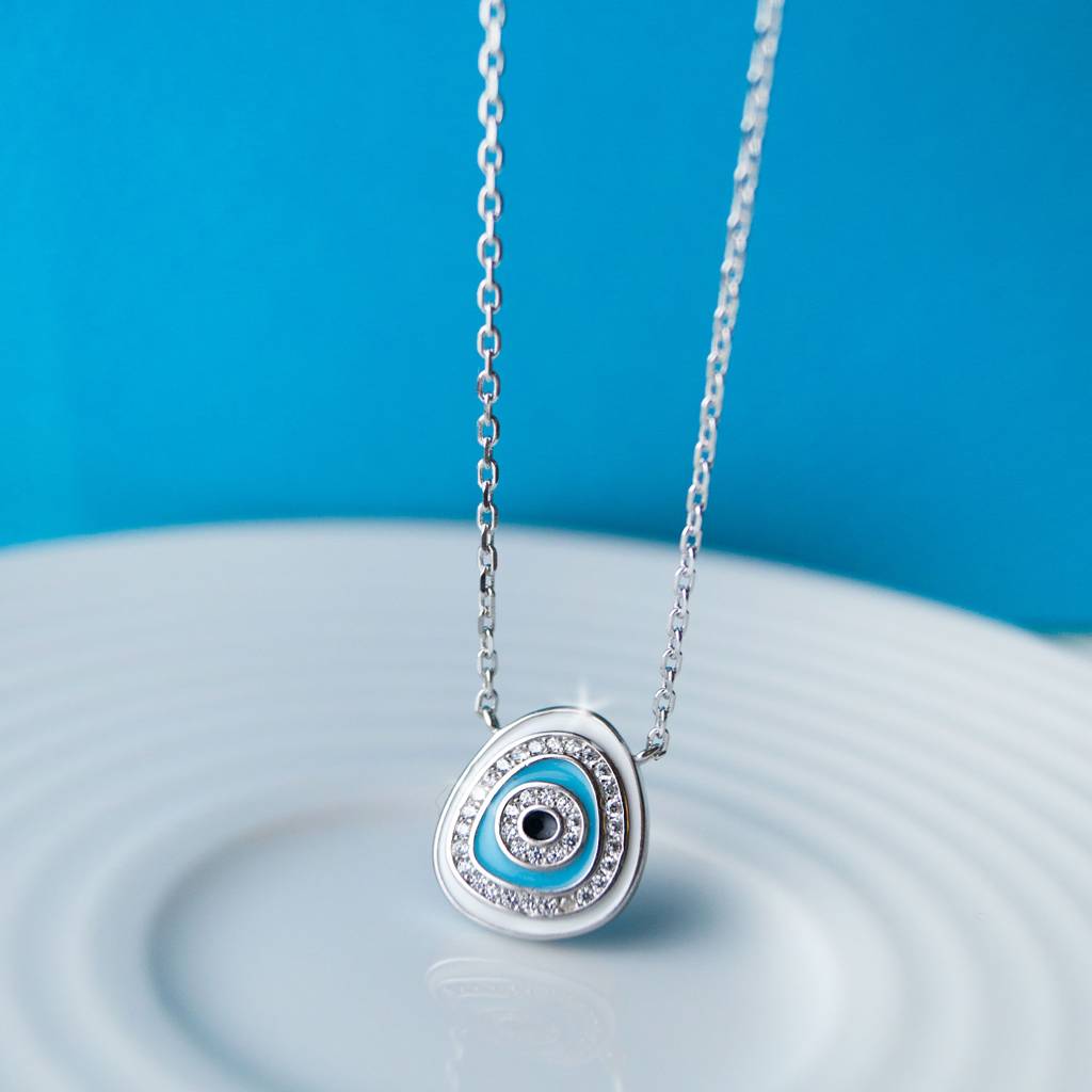 Mannash Unconventional Evil Eye Handpainted Sterling Silver Pendant Neckalce : MZSNCP225D448