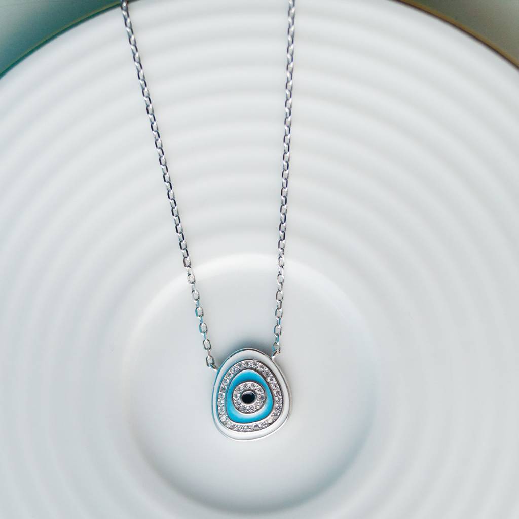 Mannash Unconventional Evil Eye Handpainted Sterling Silver Pendant Neckalce : MZSNCP225D448