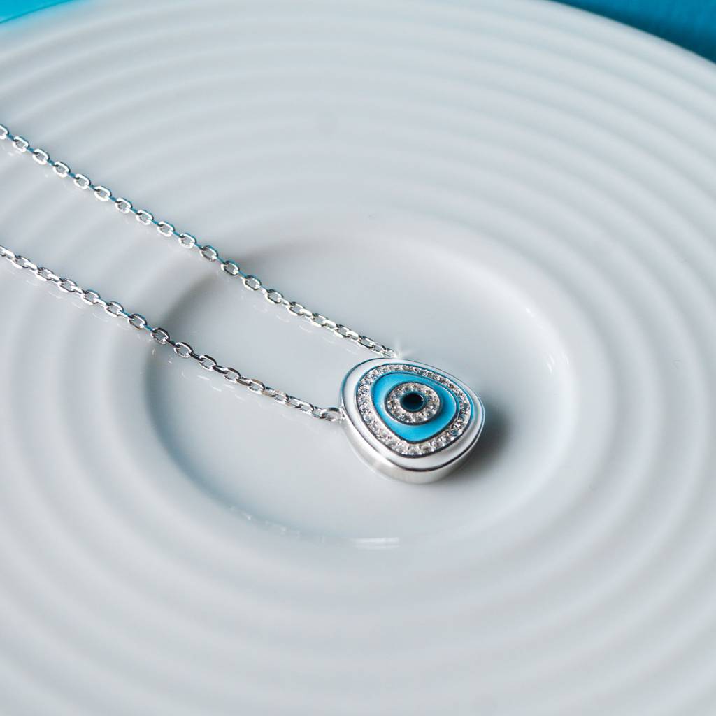 Mannash Unconventional Evil Eye Handpainted Sterling Silver Pendant Neckalce : MZSNCP225D448