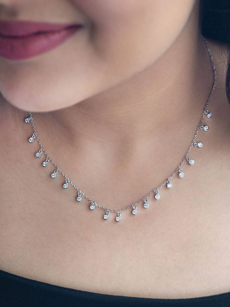 Pretty Solitiares Sterling Silver Charm Necklace : MZSNCP483D1133