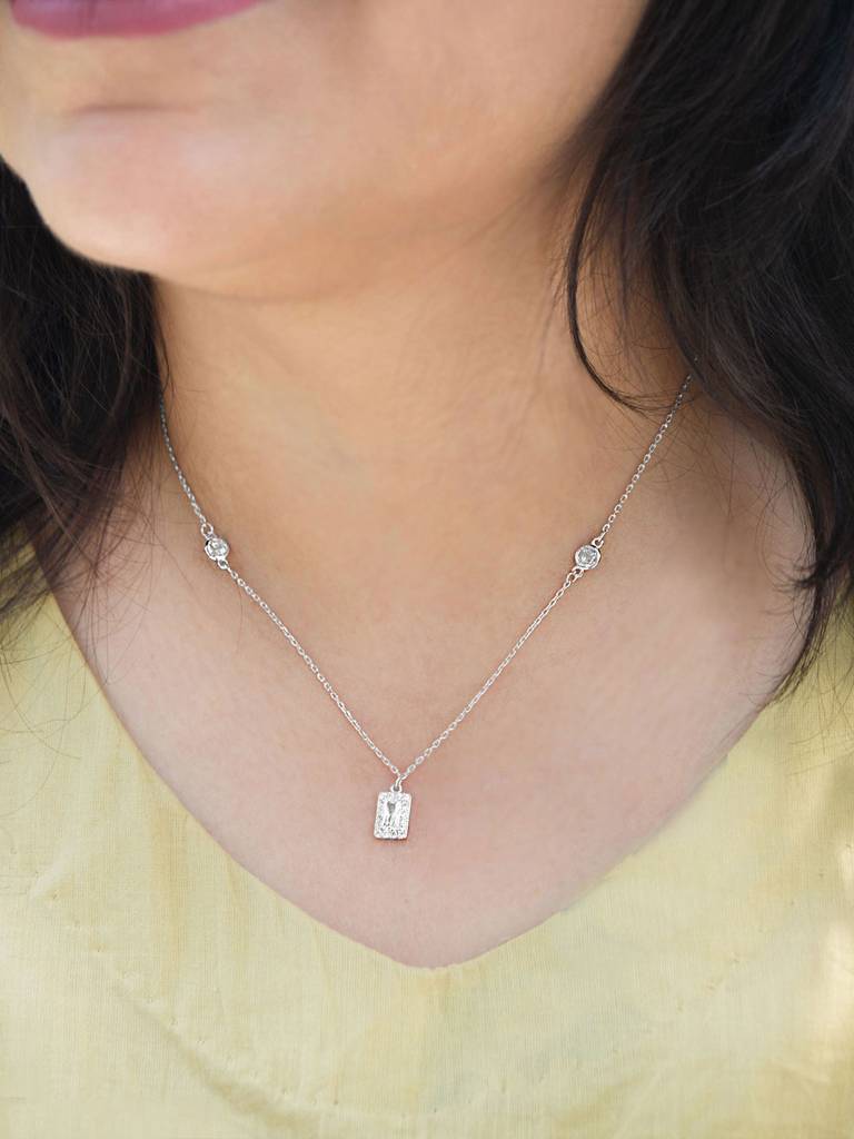 Mannash Mysterical Rectangle Solitaire Sterling Silver Chain Necklace : MZSNCP521D1217