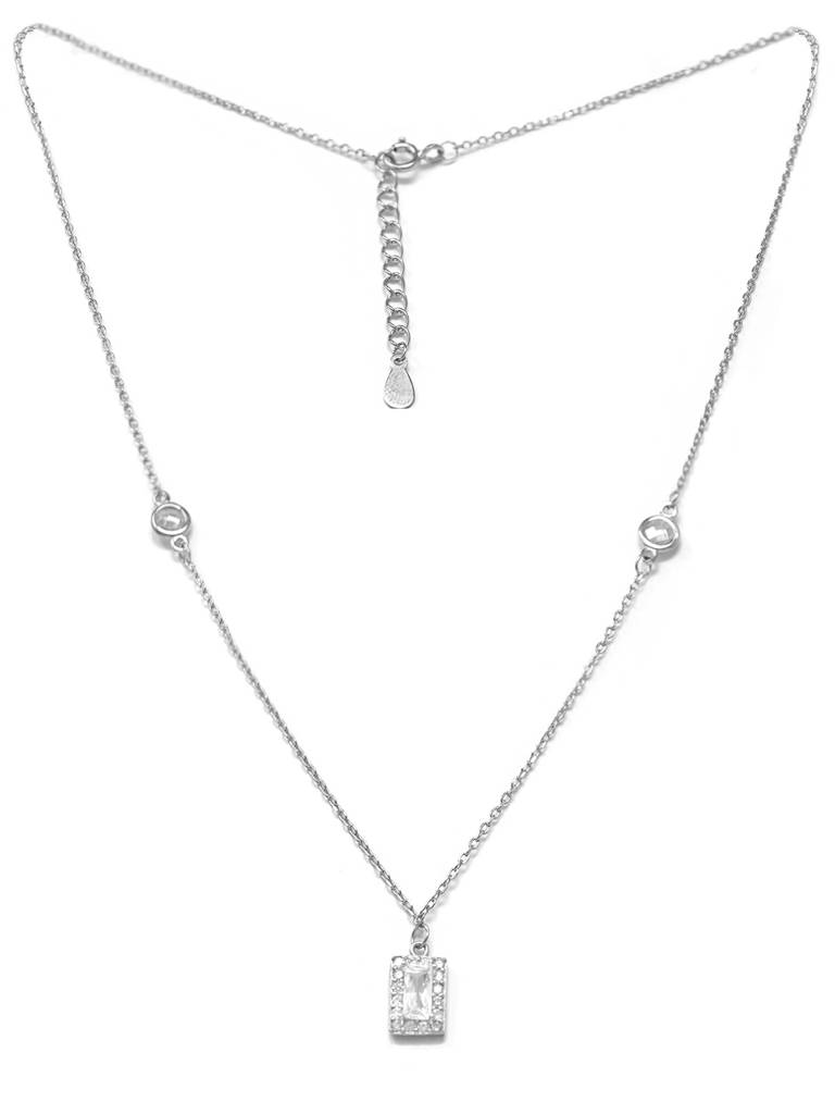 Mannash Mysterical Rectangle Solitaire Sterling Silver Chain Necklace : MZSNCP521D1217