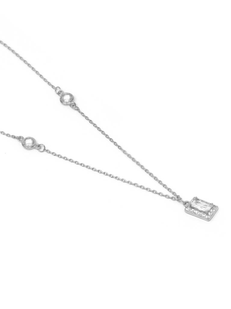 Mannash Mysterical Rectangle Solitaire Sterling Silver Chain Necklace : MZSNCP521D1217