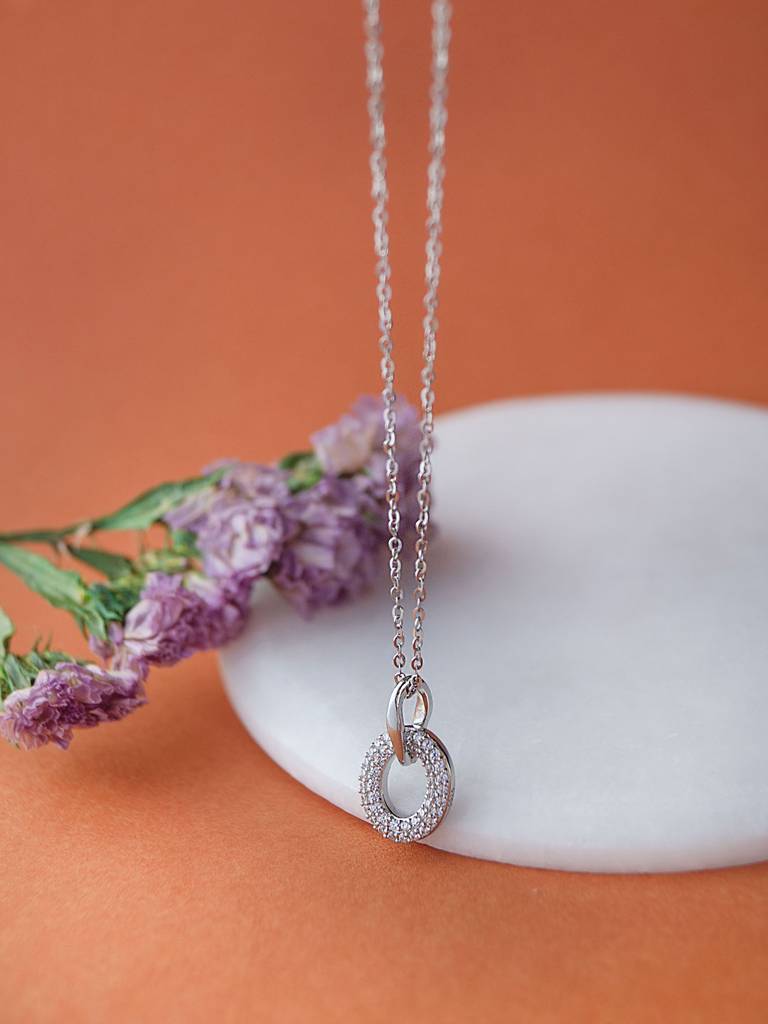 Mannash Oval Charm Sterling Silver Chain Necklace : MZSNCP639D1507