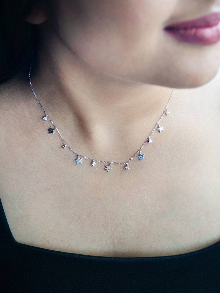 Mannash Twinking Stars Charm Delicate Sterling Silver Necklace : MZSND293D565
