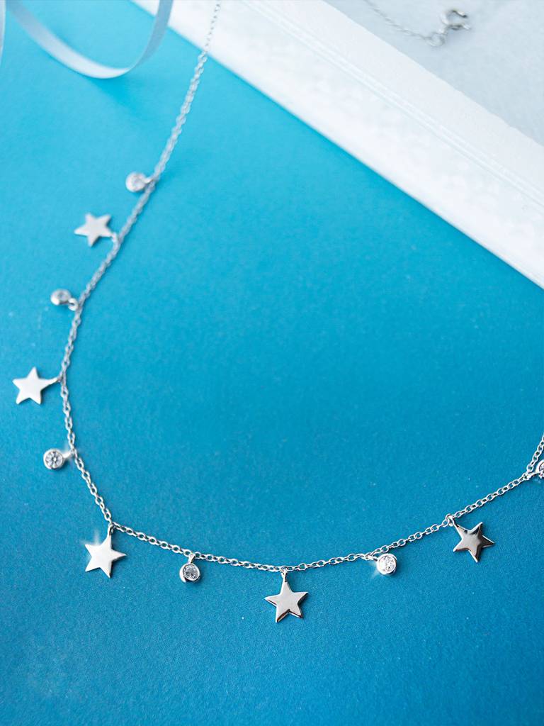 Mannash Twinking Stars Charm Delicate Sterling Silver Necklace : MZSND293D565