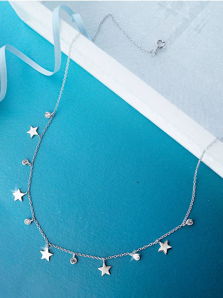 Mannash Twinking Stars Charm Delicate Sterling Silver Necklace : MZSND293D565