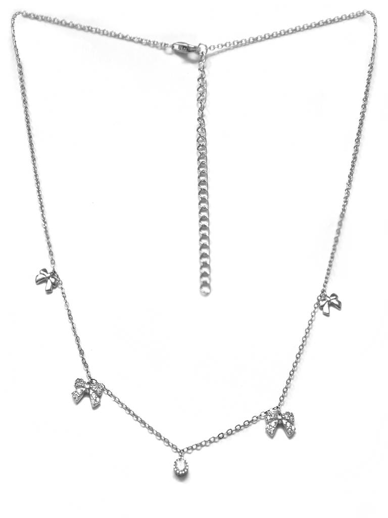Mannash Cutie Bow Charms Sterling Silver Charm Necklace : MZSND423D978