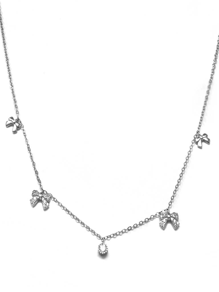 Mannash Cutie Bow Charms Sterling Silver Charm Necklace : MZSND423D978