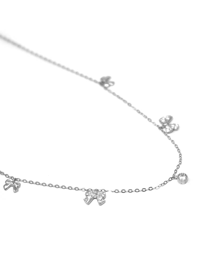 Mannash Cutie Bow Charms Sterling Silver Charm Necklace : MZSND423D978