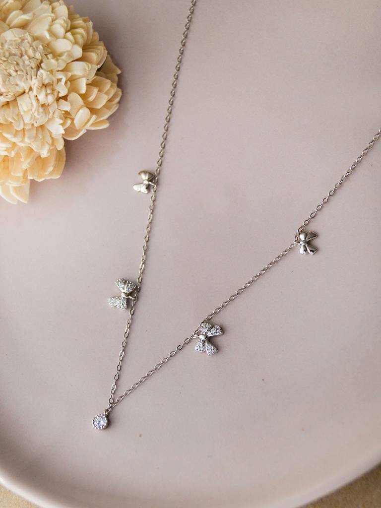 Mannash Cutie Bow Charms Sterling Silver Charm Necklace : MZSND423D978