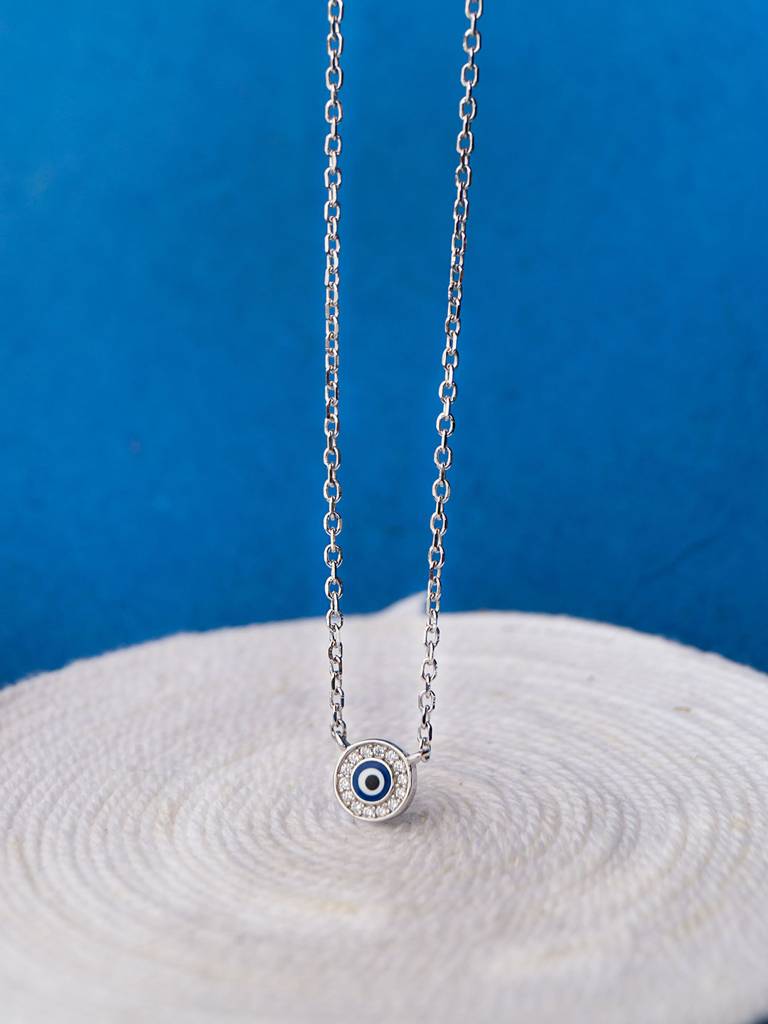 Evil Eye Round Hand-Painted Delicate Rose Gold Plated Sterling Silver Chain Necklace
